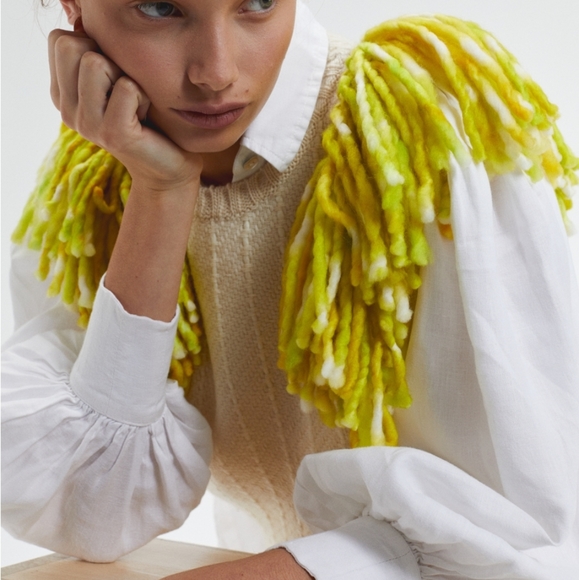 Lake Merino Wool Vest - Natural with Lime Fringes - Picture 4 of 4